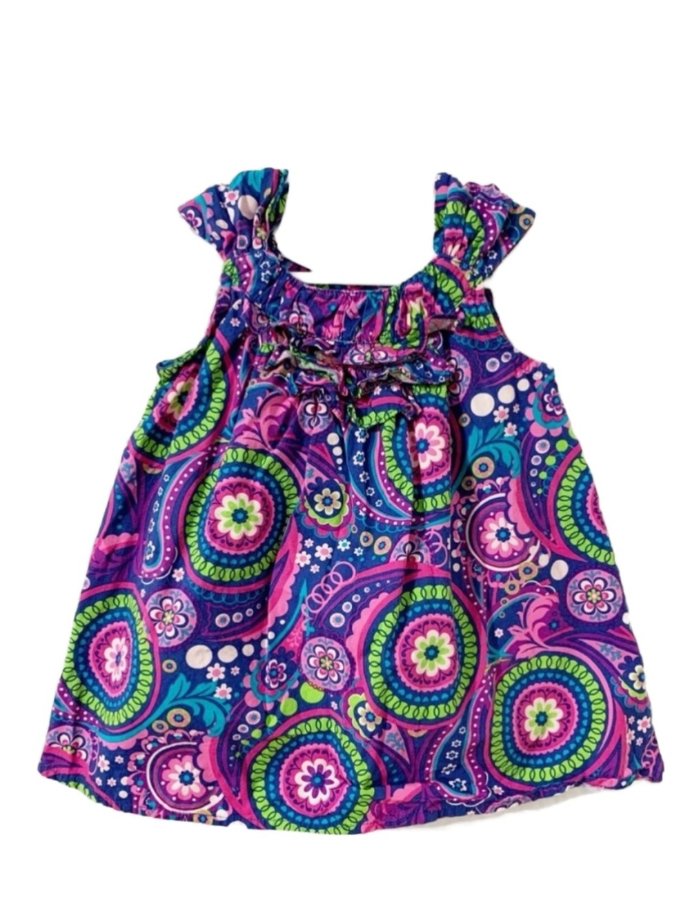 Maggie & Zoe Girls Floral Medallion Ruffle Dress / Tunic Purple Pink 24 Months